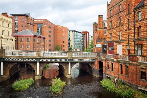 Sheffield - city in South Yorkshire, UK. River Don and old factories.