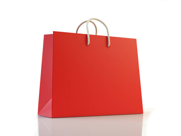 borsa della spesa rossa su bianco - freebie foto e immagini stock