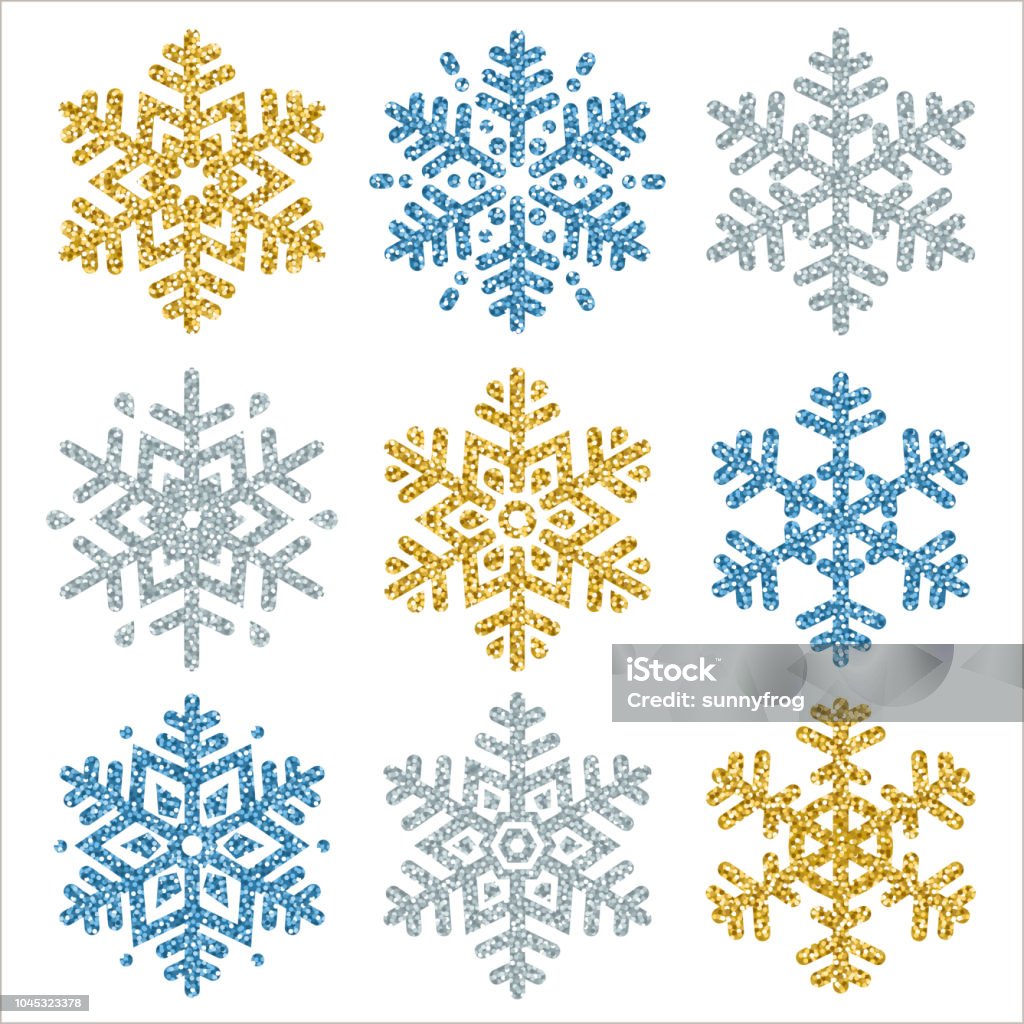 Ensemble de couleur étincelante des flocons de neige sur fond blanc, illustration vectorielle - clipart vectoriel de Flocon de neige - Neige libre de droits