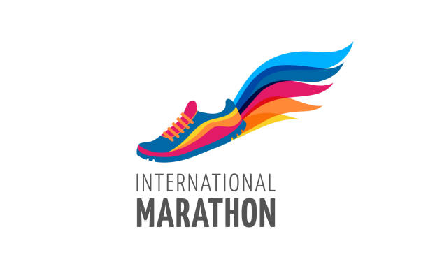 Run icon, symbol, marathon poster and logo Run icon, symbol, running marathon poster and logo track and field stock illustrations