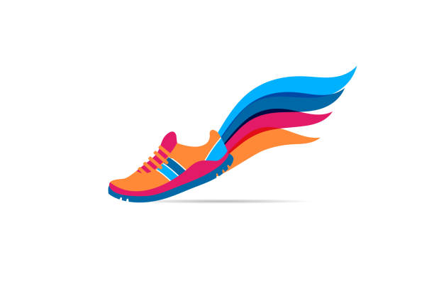 выбежать значок, символ, марафон плакат и логотип - running marathon jogging triathlon stock illustrations