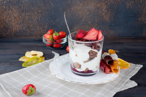 istock Delicious trifle dessert in a glass 1045332590