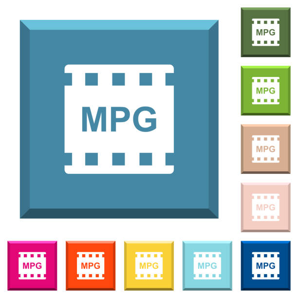 MPG movie format white icons on edged square buttons MPG movie format white icons on edged square buttons in various trendy colors moving image stock illustrations