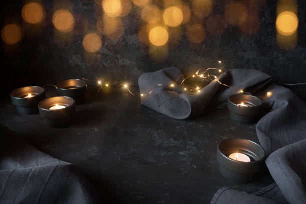 istock Dark decoration with candles lights 1045335074