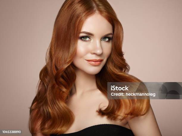 Redhead Woman With Curly Hair Stock Photo - Download Image Now - Redhead, Hair, Fashion Model