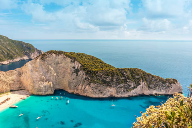 istock Awesome panorama of Zakynthos iconic view - shipwreck beach. 1045339152