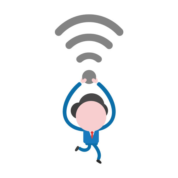 istock Vector businessman character running and carrying wireless wifi symbol 1045339216