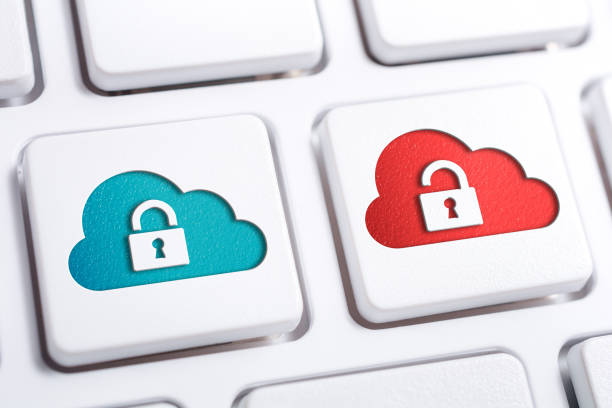 istock Macro Of Secure And Unsecure Cloud Buttons With Open And Closed Lock Icon On A White Keyboard 1045342654