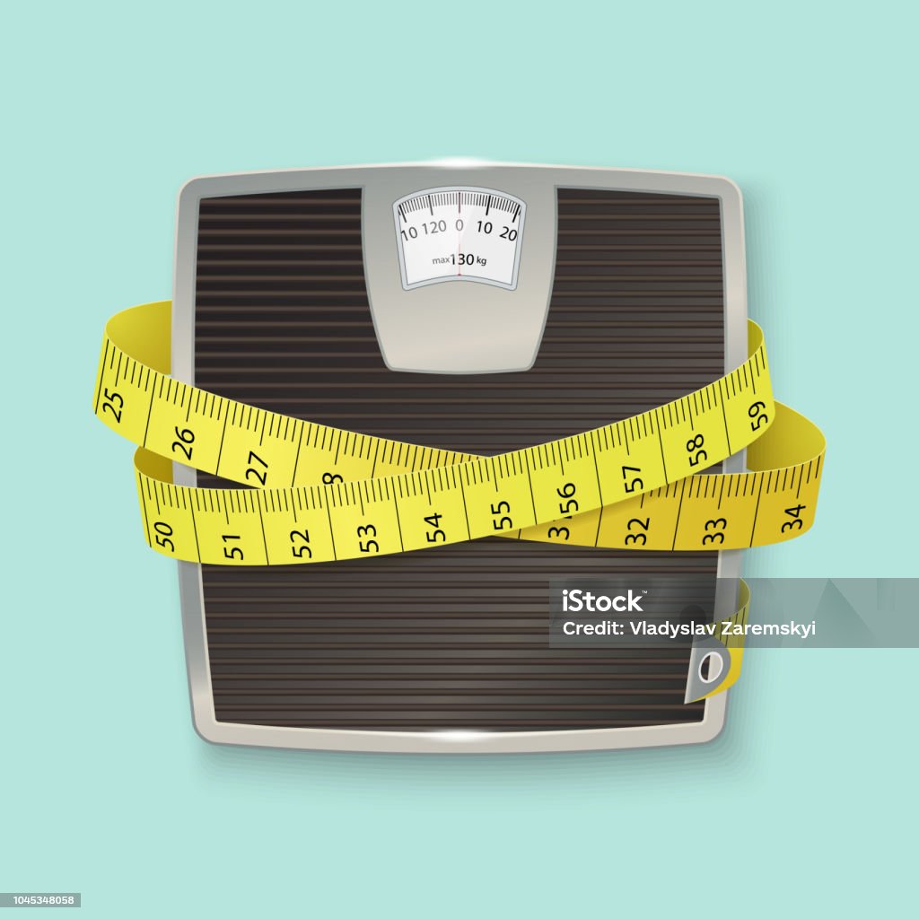 Weight Scale with Slice of Bread and Measuring Tape on White Bac Stock  Image - Image of exercising, kilogram: 60729625