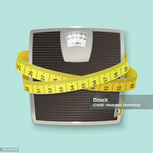 Weights And Tape Measure Floor Scales Vector Illustration Stock Illustration - Download Image Now