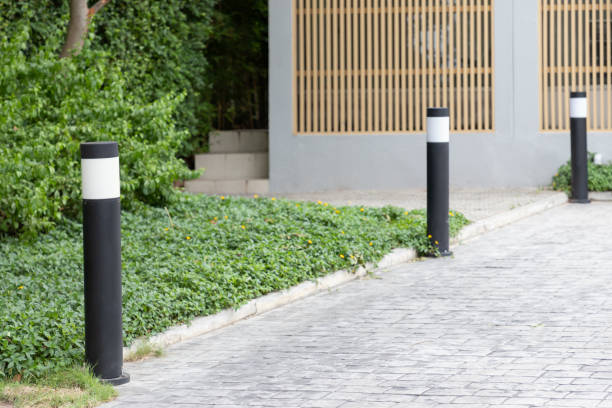 istock light steel bollards on ground 1045360614