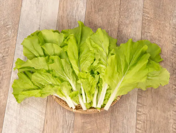 Lovely and healthy vagetables (Chinese cabbage or Bok-choy) in wooden background