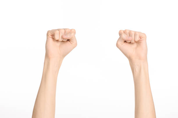 istock Hand gestures theme: the human hand shows gestures isolated on white background in studio 1045364394