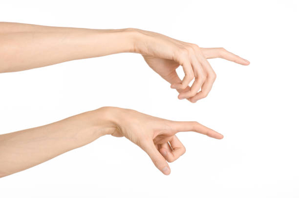istock Hand gestures theme: the human hand shows gestures isolated on white background in studio 1045364494