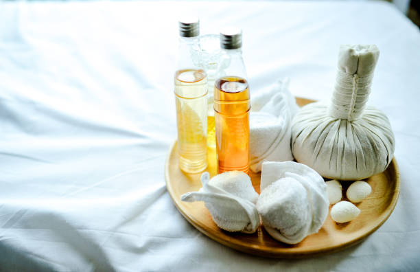istock A beautiful spa element on a white fabric floor called a couch. Health Spa Equipment 1045364514