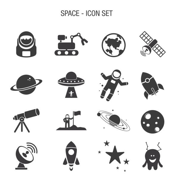 Space Icon Set Vector of Space Icon Set astronaut in outer space stock illustrations