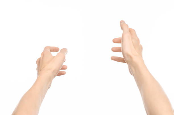 istock Gestures topic: human hand gestures showing first-person view isolated on white background in studio 1045367512