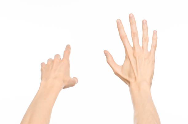 istock Gestures topic: human hand gestures showing first-person view isolated on white background in studio 1045367608