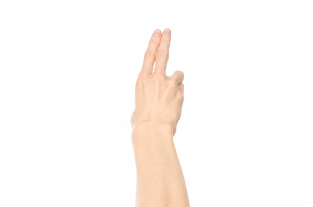 istock Gestures topic: human hand gestures showing first-person view isolated on white background in studio 1045367834