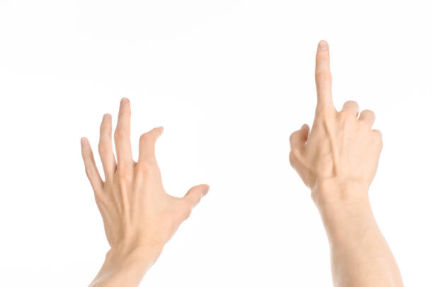 istock Gestures topic: human hand gestures showing first-person view isolated on white background in studio 1045367878