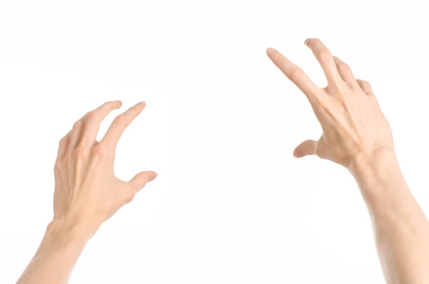 istock Gestures topic: human hand gestures showing first-person view isolated on white background in studio 1045368090