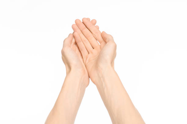 istock Gestures topic: human hand gestures showing first-person view isolated on white background in studio 1045368110