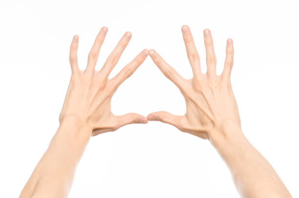 istock Gestures topic: human hand gestures showing first-person view isolated on white background in studio 1045368232