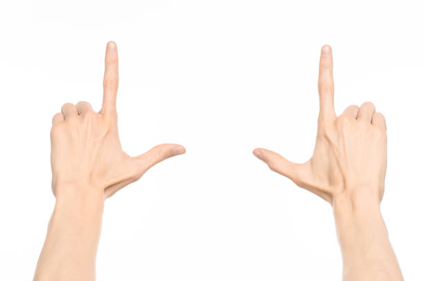 istock Gestures topic: human hand gestures showing first-person view isolated on white background in studio 1045368292