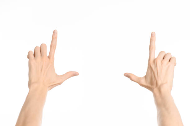 istock Gestures topic: human hand gestures showing first-person view isolated on white background in studio 1045369048
