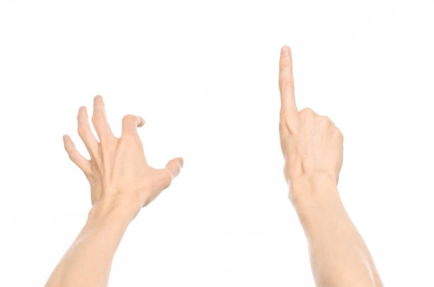 istock Gestures topic: human hand gestures showing first-person view isolated on white background in studio 1045369072