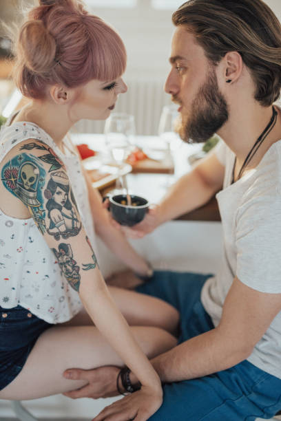 istock Close up of a cute couple chat 1045379938