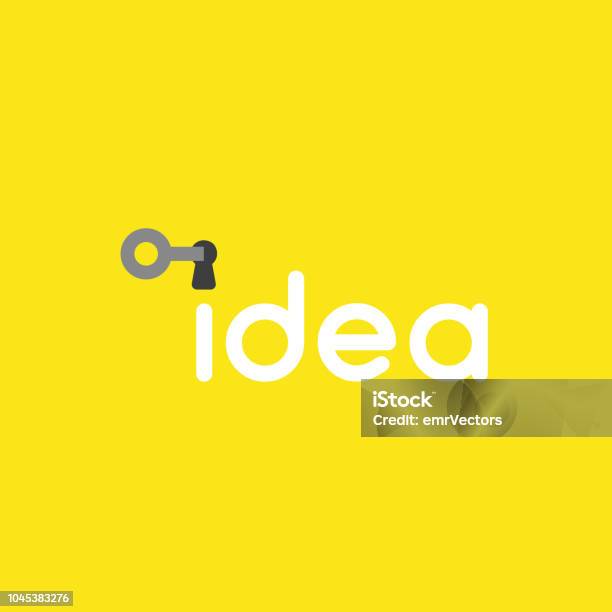 Vector Icon Concept Of Key Into Idea Word Keyhole On Yellow Background Stock Illustration - Download Image Now