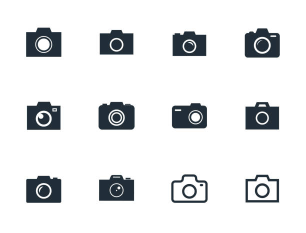 zestaw ikon aparatu fotograficznego, ilustracja wektorowa znaku aparatu fotograficznego - interface icons flash stock illustrations