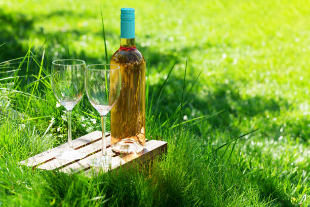 istock Rose wine bottle and glasses 1045420010