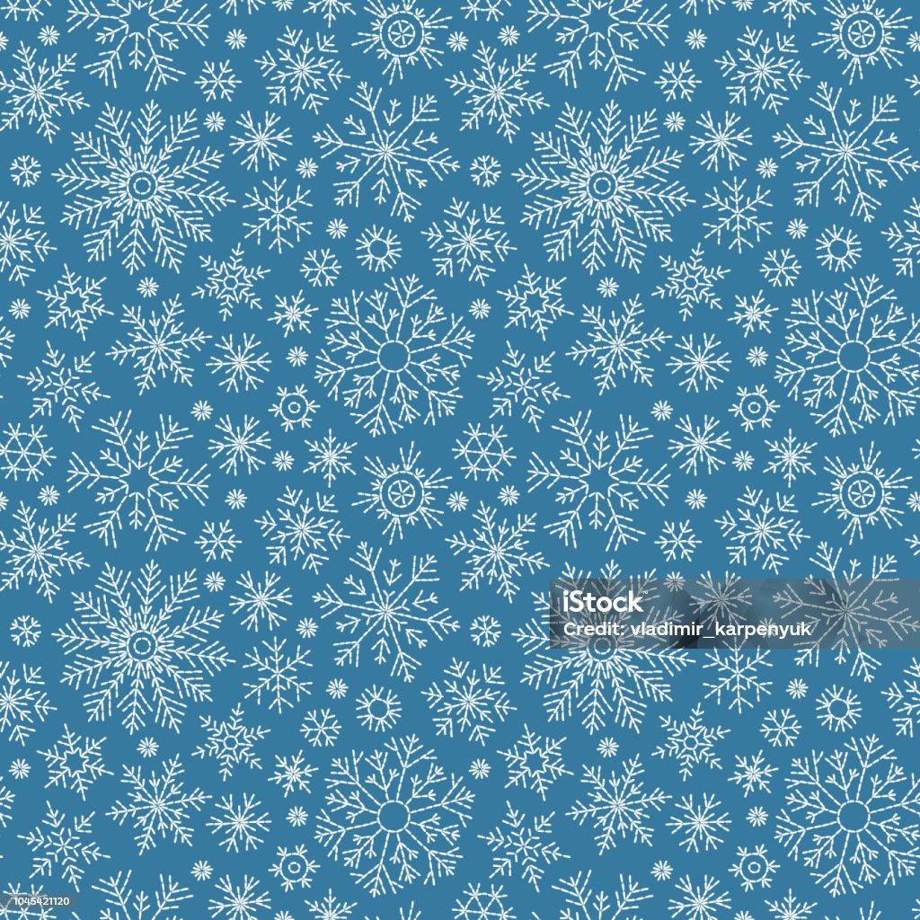 Christmas seamless doodle pattern Hand drawn doodle seamless pattern. White snowflakes on a dark background. For fabric, textile, wrapping paper, card, invitation, wallpaper, web design. Snowflake Shape stock vector