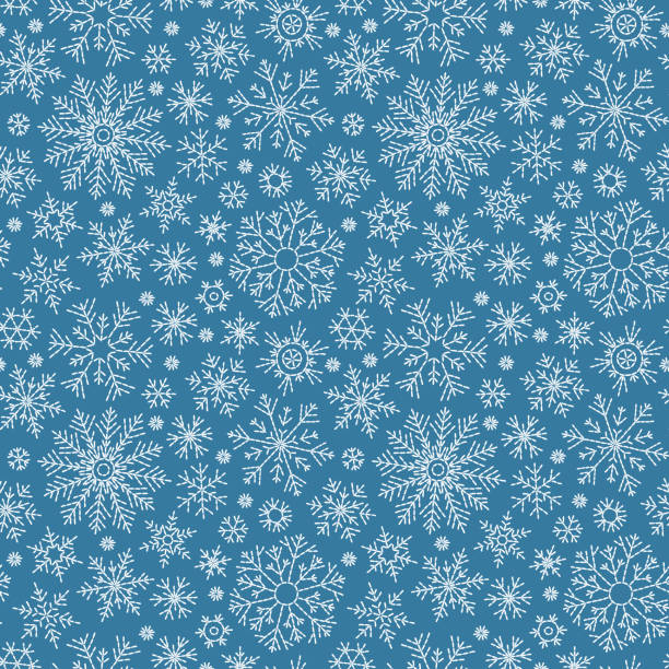 Christmas seamless doodle pattern Hand drawn doodle seamless pattern. White snowflakes on a dark background. For fabric, textile, wrapping paper, card, invitation, wallpaper, web design. snowflake shape designs stock illustrations