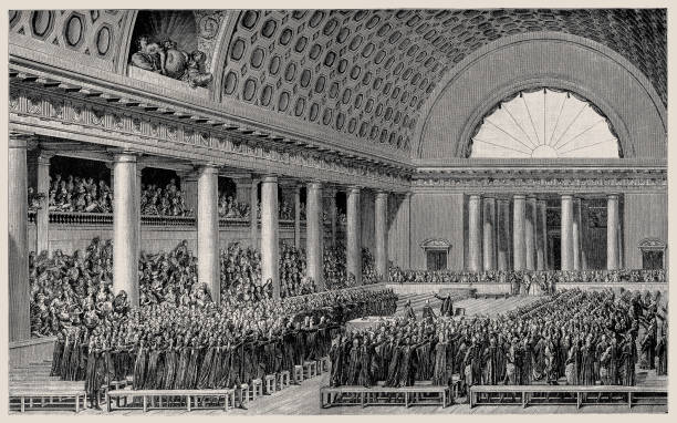 ilustrações, clipart, desenhos animados e ícones de vista geral da assembleia nacional em versalhes, em 17 de junho de 1789 - 1789