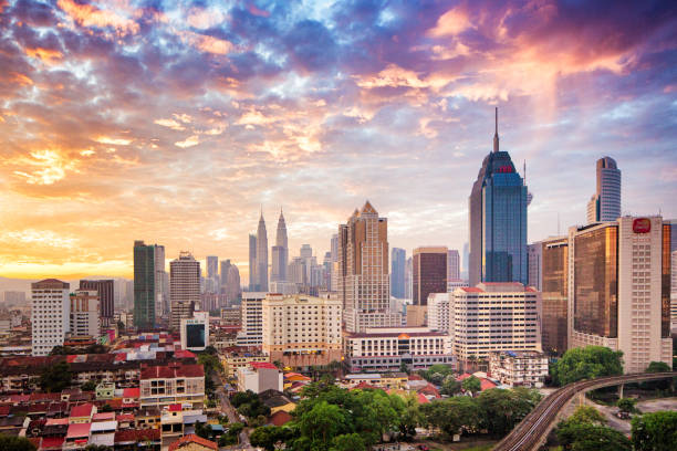 istock Kuala Lumpur Aerial panoramic skyline at sunset with a cloudy sky 1045433292