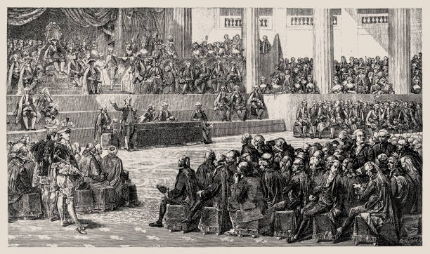 французская революция - генерал сословий (или государства-генерал) 1789 года было первое заседание с 1614 года французского сословия-генерал, о� - french revolution stock illustrations