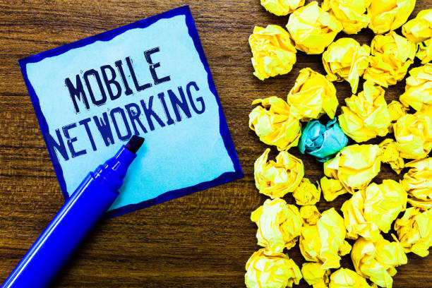 istock Writing note showing Mobile Networking. Business photo showcasing Communication network where the last link is wireless 1045434524