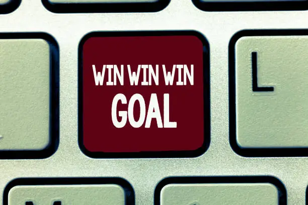 Photo of Writing note showing Win Win Win Goal. Business photo showcasing Approach that aims to satisfy all parties involved