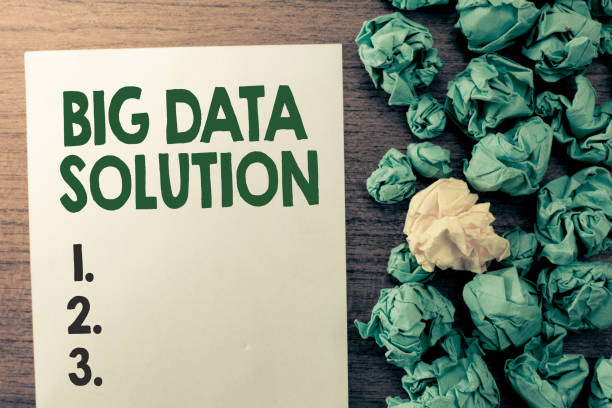 istock Text sign showing Big Data Solution. Conceptual photo Extracting value from huge volumes of a variety of facts 1045435350