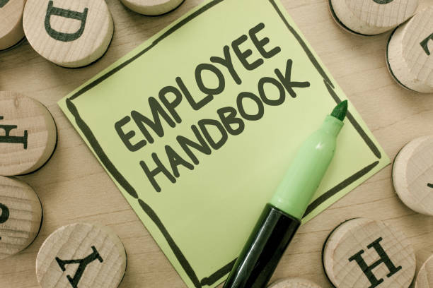 conceptual hand writing showing employee handbook. business photo showcasing document that contains an operating procedures of company - occupation handbook human resources recruitment imagens e fotografias de stock