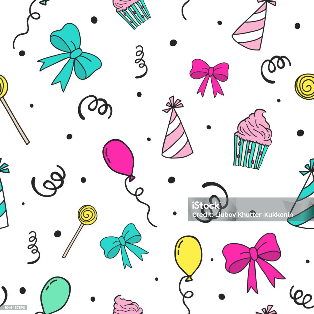 Simple Party Pattern Background Party Seamless Pattern Celebration Hand Drawn Background Stock ...
