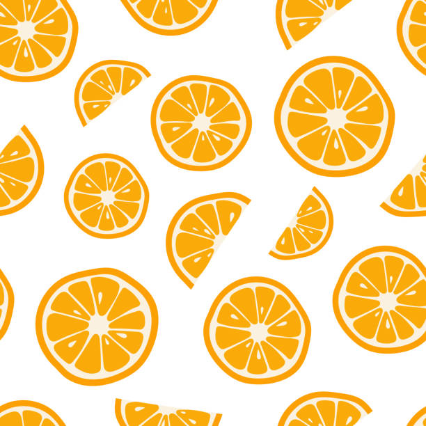 illustrazioni stock, clip art, cartoni animati e icone di tendenza di motivi senza cuciture arancioni con. sfondo agrumi. illustrazione vettoriale - arancia