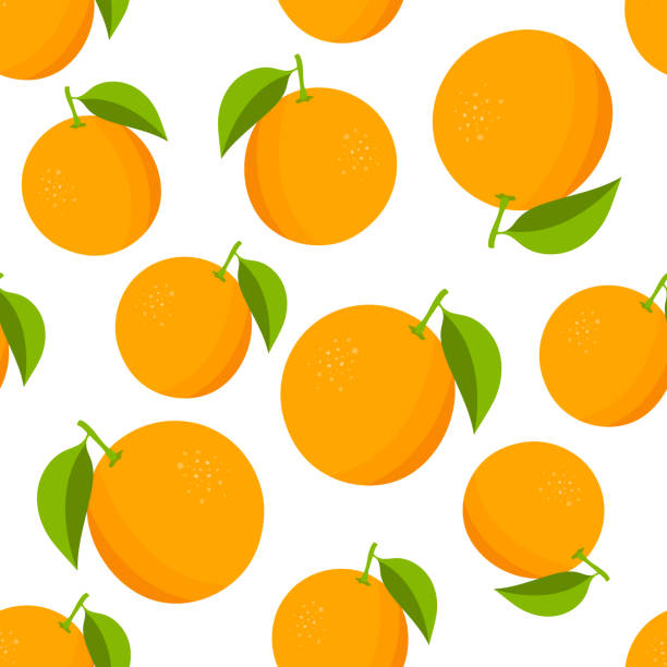 orangen-muster. bunte textur mit orangen auf weißem hintergrund. vektor-illustration - orange frucht stock-grafiken, -clipart, -cartoons und -symbole