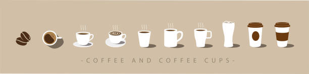 satz von kaffee und kaffee-tasse-symbole. vektor - kaffee getränk stock-grafiken, -clipart, -cartoons und -symbole