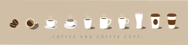 Vector illustration of Set of Coffee and coffee cup icons. vector