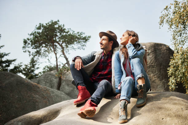 istock Hikers looking at view in the mountains 1045444214