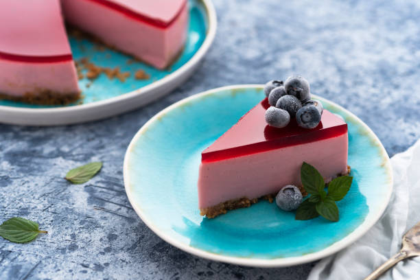 istock Fruity cheesecake with frozen blueberries and mint 1045444448
